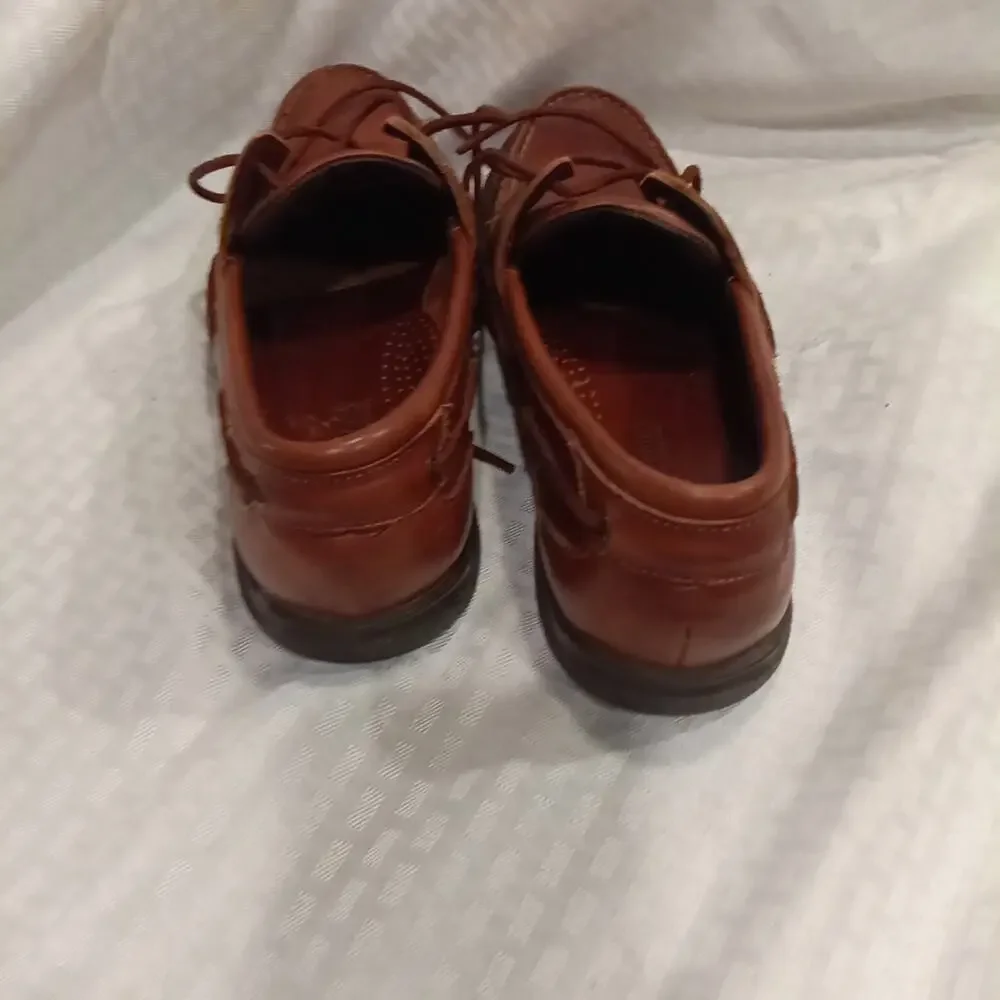 Adirondack Men's Brown Leather Lace up Deck Boat Shoes, Size 10.5 B Handcrafted